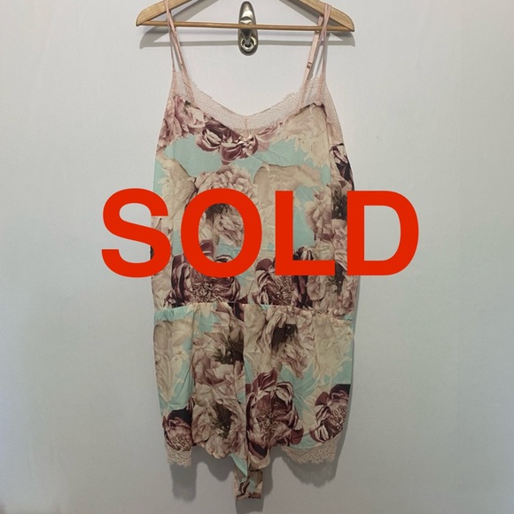 Cacique Other - Cacique Floral Lace Romper Sleepwear Plus Size 26/28 | Pink Aqua Peony Print